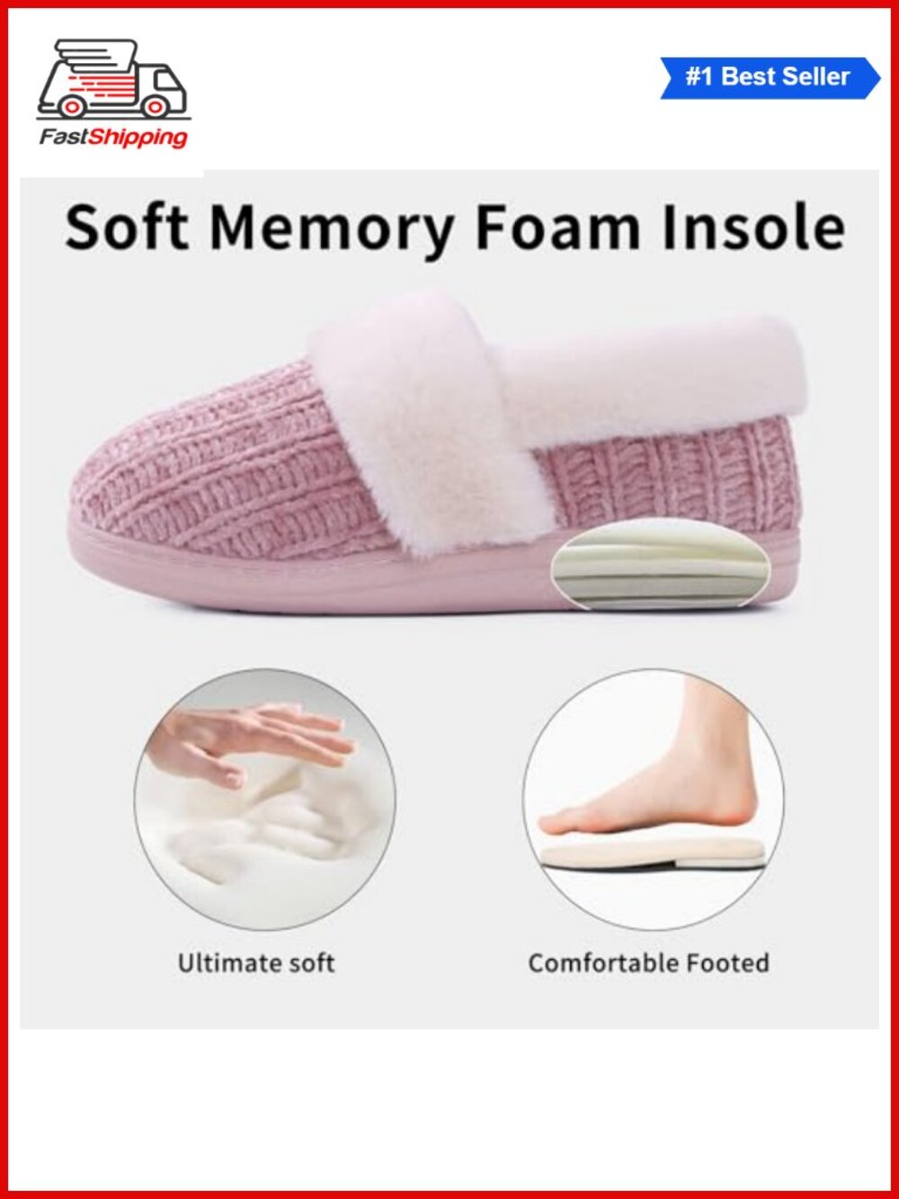 Shoes | Evshine Fuzzy Memory Foam Slippers Closed Back Knit House Shoes ...